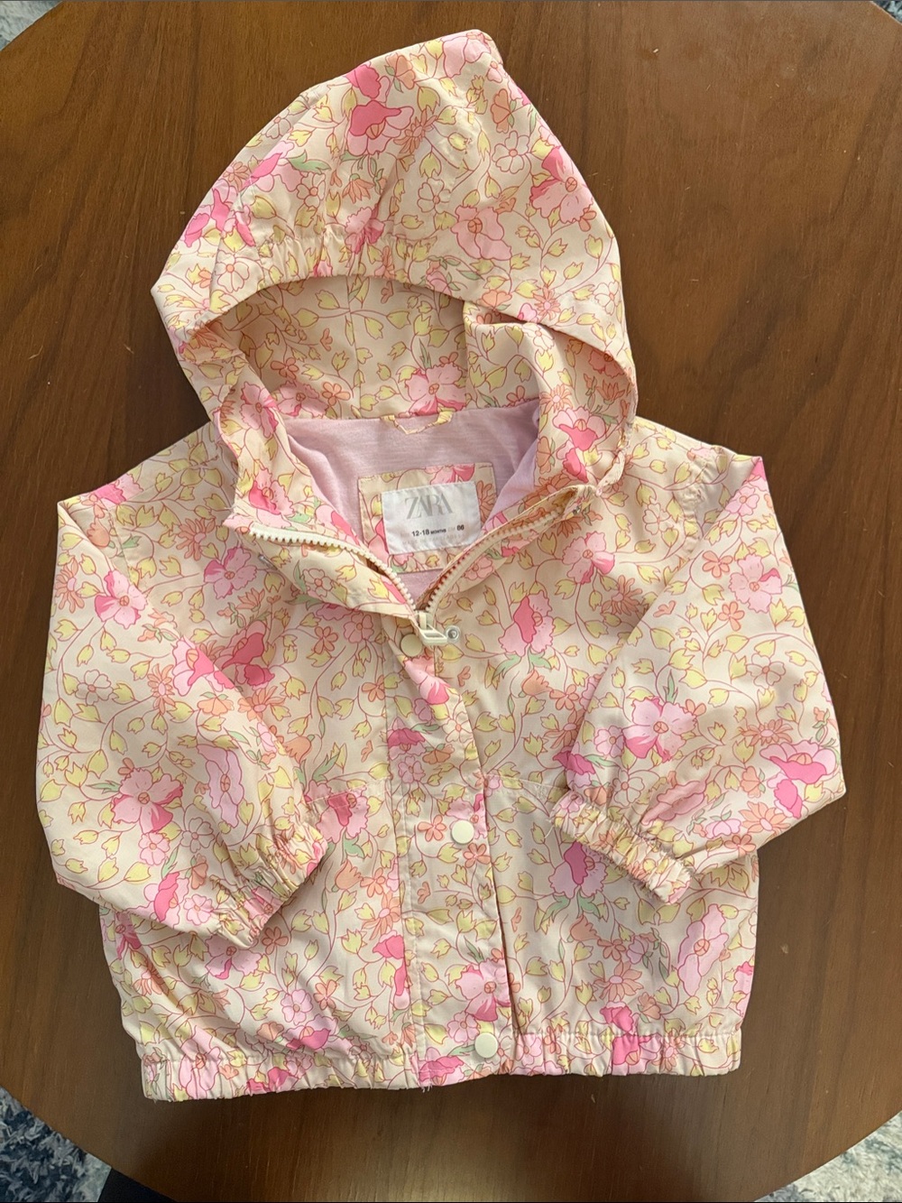 Zara Pink & Cream Floral Hooded Windbreaker Jacket